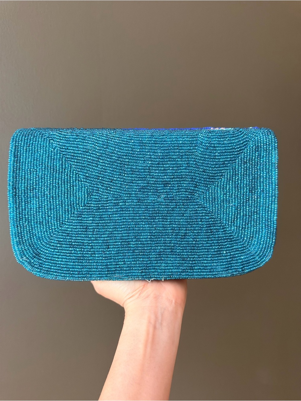 Hand-Beaded Fish Clutch in Teal with Multi-Color Fish Motif - Picture 3 of 8